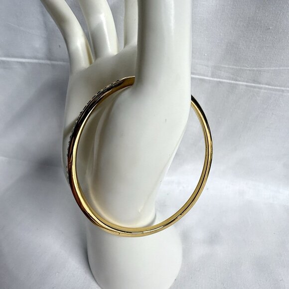 Vintage Monet Gold Tone Rhinestone Bangle Bracelet 1980s-1990s Signed - Picture 4 of 8
